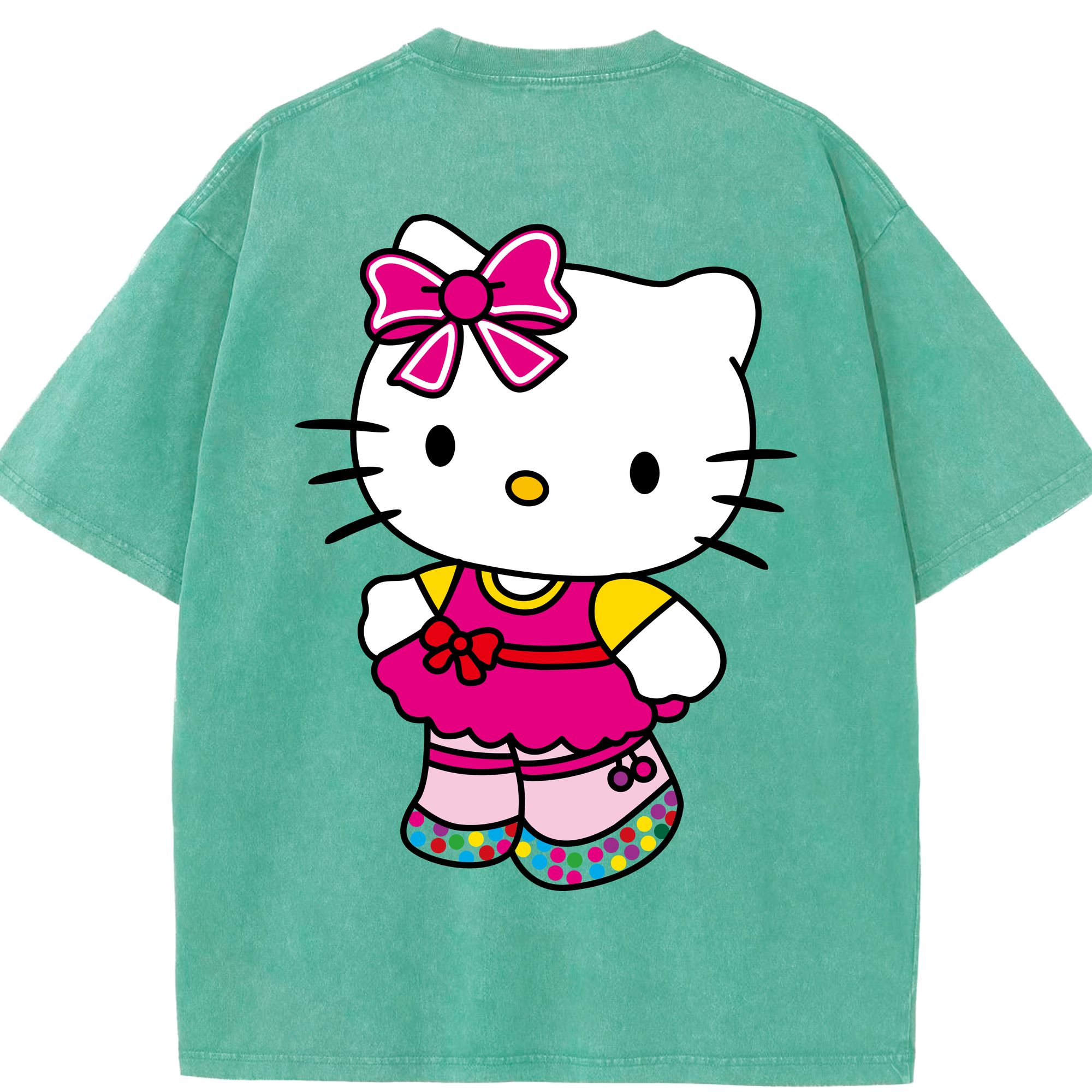 （画像用） Hello Kitty ハローキティ 綿100% ヴィンテージ風 半袖Tシャツ（背面プリント）